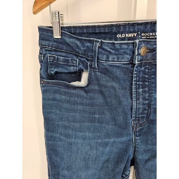 Old Navy Rockstar Women's Blue Pockets Belt Loop Denim Mid Rise Jeans Size 12 T - Picture 2 of 5